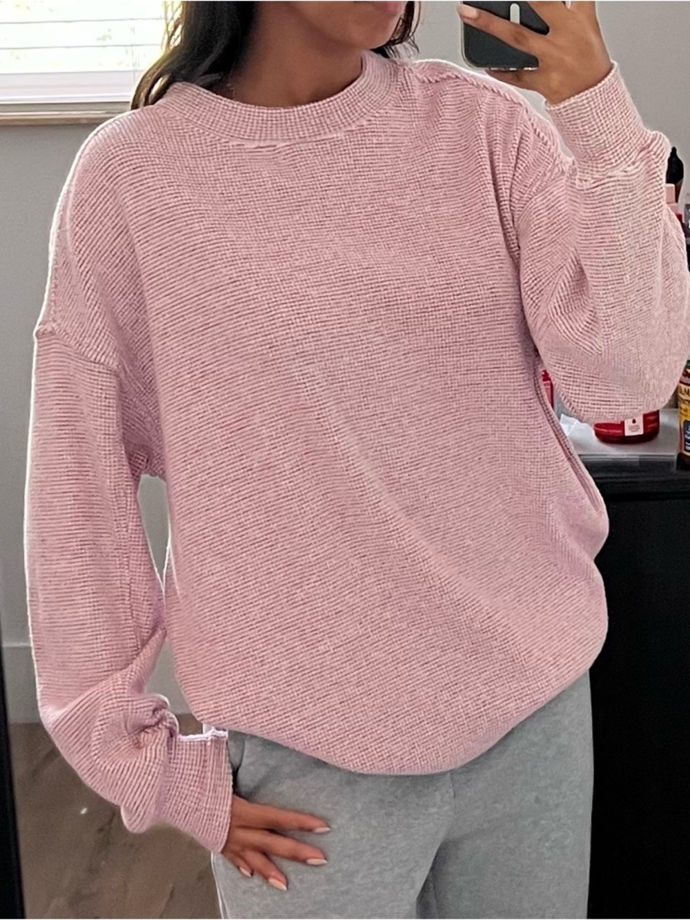 aerie Light Pink Oversized Crewneck Sweater
